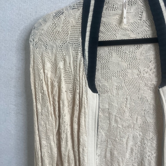 Free People Lace Knit Zip Cardigan Sweater M | Boho Varsity Style - Picture 5 of 6